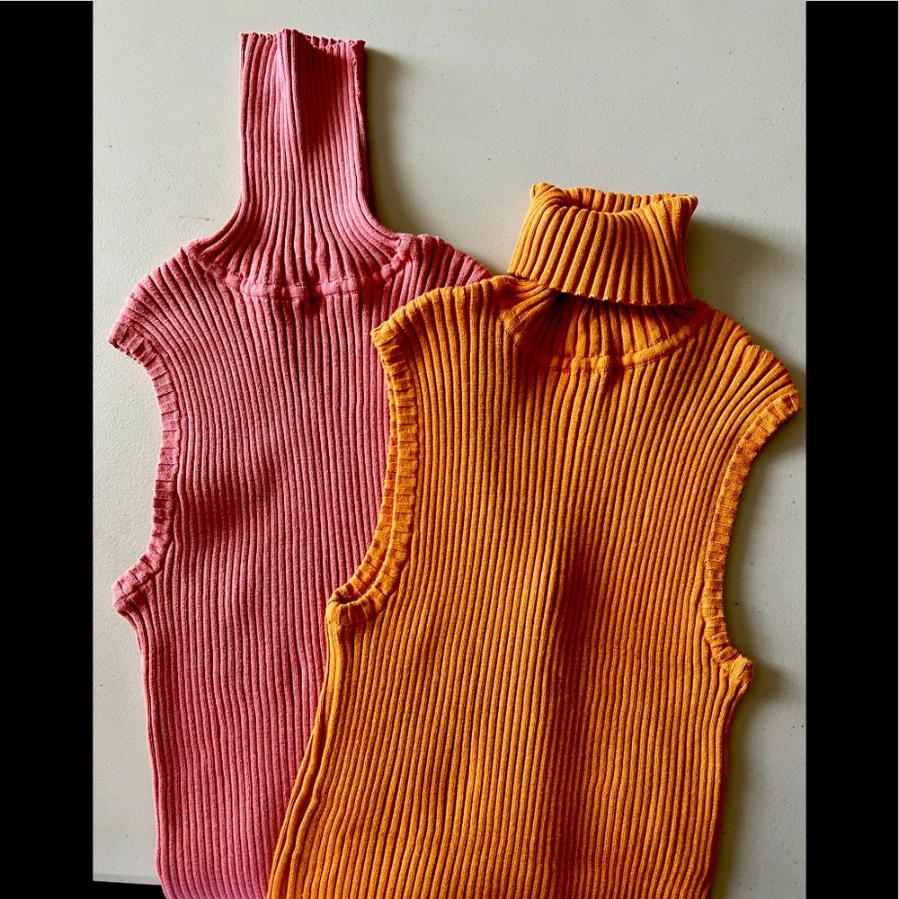 👚GAP (LOT of 2) Cotton Sleeveless Turtleneck Sweaters Tulip🌷Peachy Coral🍑🪸